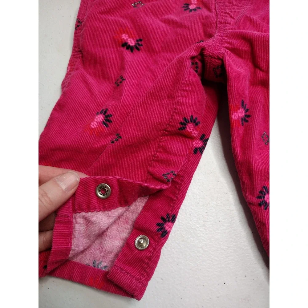 OshKosh Bgosh‎ Baby Girls Pink Corduroy Floral Print Overalls 6M Snap Inseam